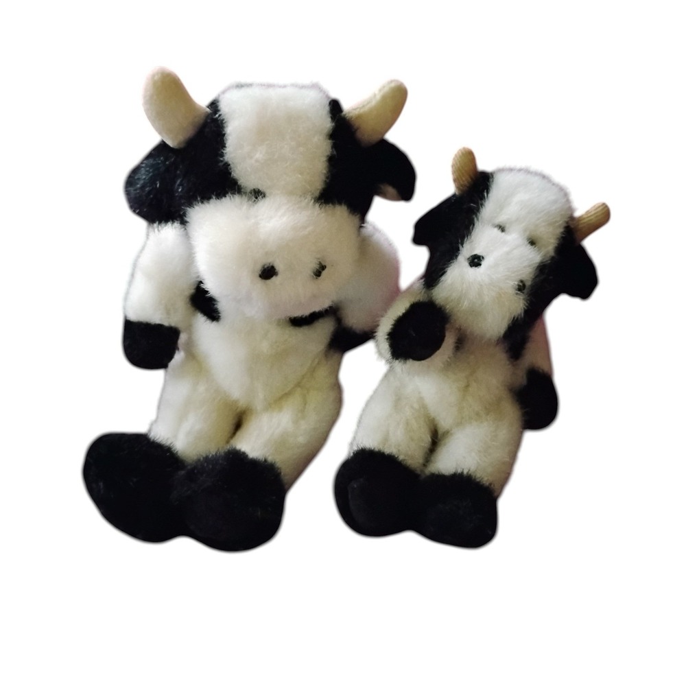 Boyds Collection Cow Plush Pair Mother and Calf Black White Spotted Plushies